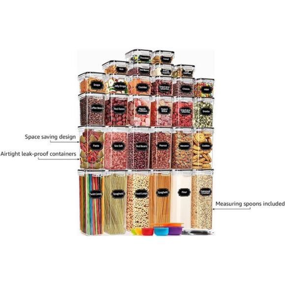 30 Pack Airtight Food Storage Containers for Kitchen Pantry Organizers & Storage - Picture 4 of 7